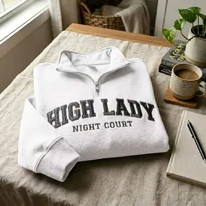 Embroidered High Lady of the Night Court Quarter Zip Sweatshirt, ACOTAR Sweatshirt, Bookish Crewneck, Book Lover Gift