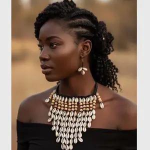 Handmade Natural Cowrie Shell Necklace and Fashion Earrings Set, Classic Style for all occasions Set Earrings.