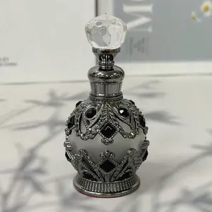 Reusable 15ml Vintage Diamond-Edged Cone-Shaped Glass Perfume Bottle - Elegant Home Decoration (Empty Bottle, No Perfume Included)