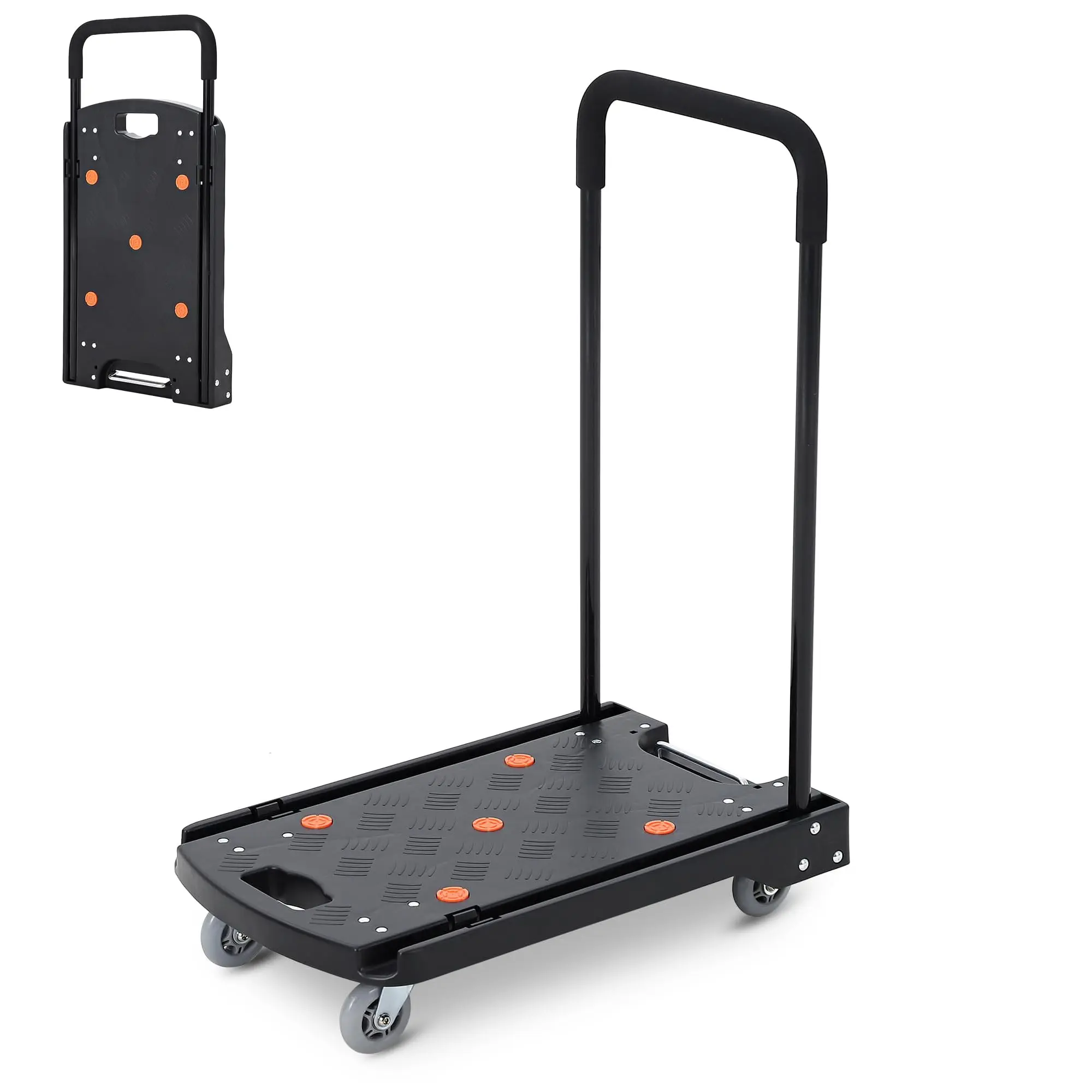 Garvee Heavy Duty Collapsible Platform Truck – 120kg Load – 360° Swivel Silent Casters – Non-Slip Deck – Space-Saving Flatbed Utility Cart for Warehouse, Office, Factory, Home, Equipment, Cargo – Black