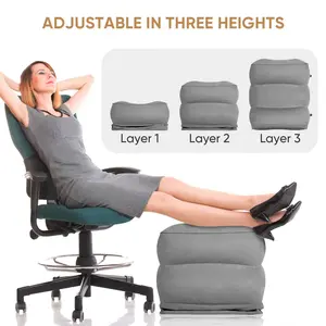 Adjustable Height Pneumatic Aircraft Footrest, Ergonomic Foldable Three-Layer Travel Foot Pad, Comfortable Airplane Foot Rest