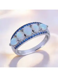 Fashion Platinum Plated Colorful Opal And Zircon Ring for Women Elegant Cocktail Jewelry Accessory Luxury Wedding Gift for Her