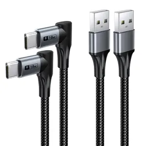 Right Angle USB C , [2-Pack, 1FT] Short 90  USB-A to USB-C   Data Sync Type C Charger Cord Nylon Braided Wire for  17 16 15 Pro Max,Galaxy S24 S23,iPad,Power