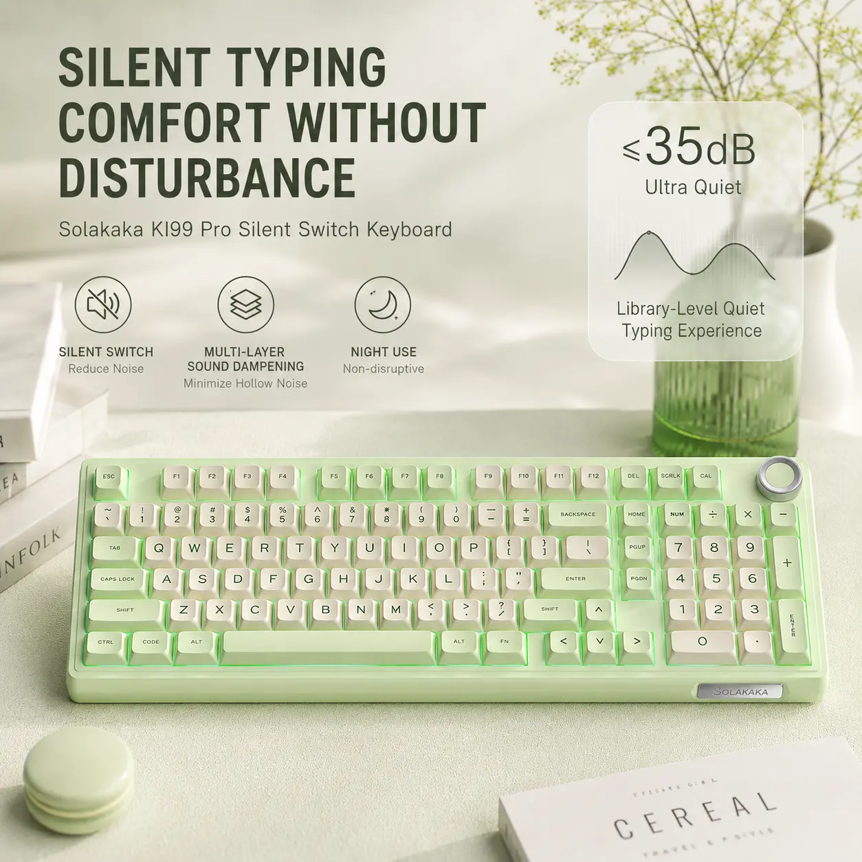 SOLAKAKA KI99 Pro Silent Wireless Mechanical Keyboard Quiet Switch Hot Swappable Silent Keyboard with RGB Backlit Gasket Structure Computer Gaming Keyboards Avocado Green,back to school,back to school shopping
