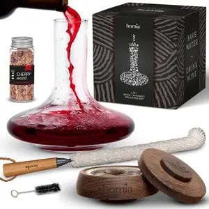 2-in-1 Decanter Set + Whisky and Wine Wooden Smoker - 60 fl oz, Glass Decanter - Scotch, Bourbon, Red Wine Handmade Decanter Set - Gift for Men - Uncommon Gift for Him