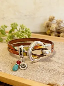 Handmade Bohemian Ring Buckle Bracelet, Vintage Leather Cord Jewelry, Creative Gift Idea, Unique Accessory for Women