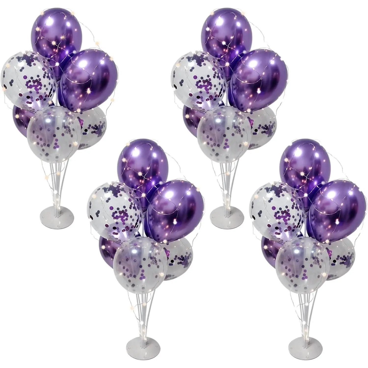 4Sets Purple Balloons Stand,Purple Balloons Stands for Table,Purple Balloons Centerpieces for Tables for Birthday, Shower,Wedding,Anniversary Table Party Decorations.(With light string)