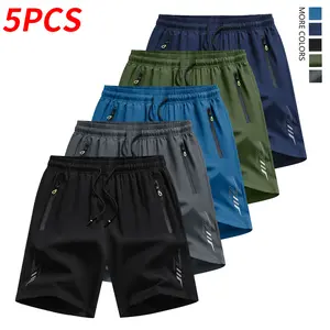 Men's 5 Pack Quick Dry Summer Shorts, Breathable Elastic Waist Casual Shorts with Zipper Pockets, Perfect for Hot Weather & Daily Wear