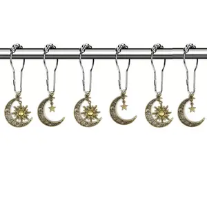 12-Piece Moon Sun Star Shower Curtain Hooks Set, Decorative Bathroom Accessories, Rolling Ball Design, Durable & Stylish Bath Hardware