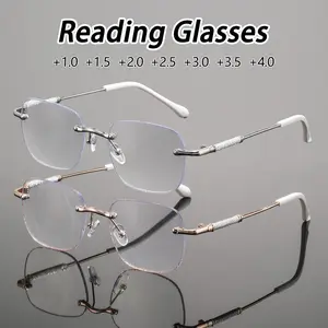Women's Metal Square Frameless Reading Glasses, Rimless Eyeglasses, Elegant and Luxurious Design, High Quality Eyewear, Fashionable Anti-Fog Eyewear for Daily Commute