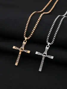 Inspirational Cross Necklace Pendant, Modern Movie & Sports Fan Gift, Stainless Steel Chain, Daily Wear, Street Style, All Seasons