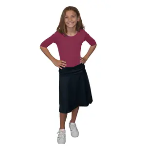 Girls Midi Skater Skirt with Fold-Over Waistband in Cotton Spandex