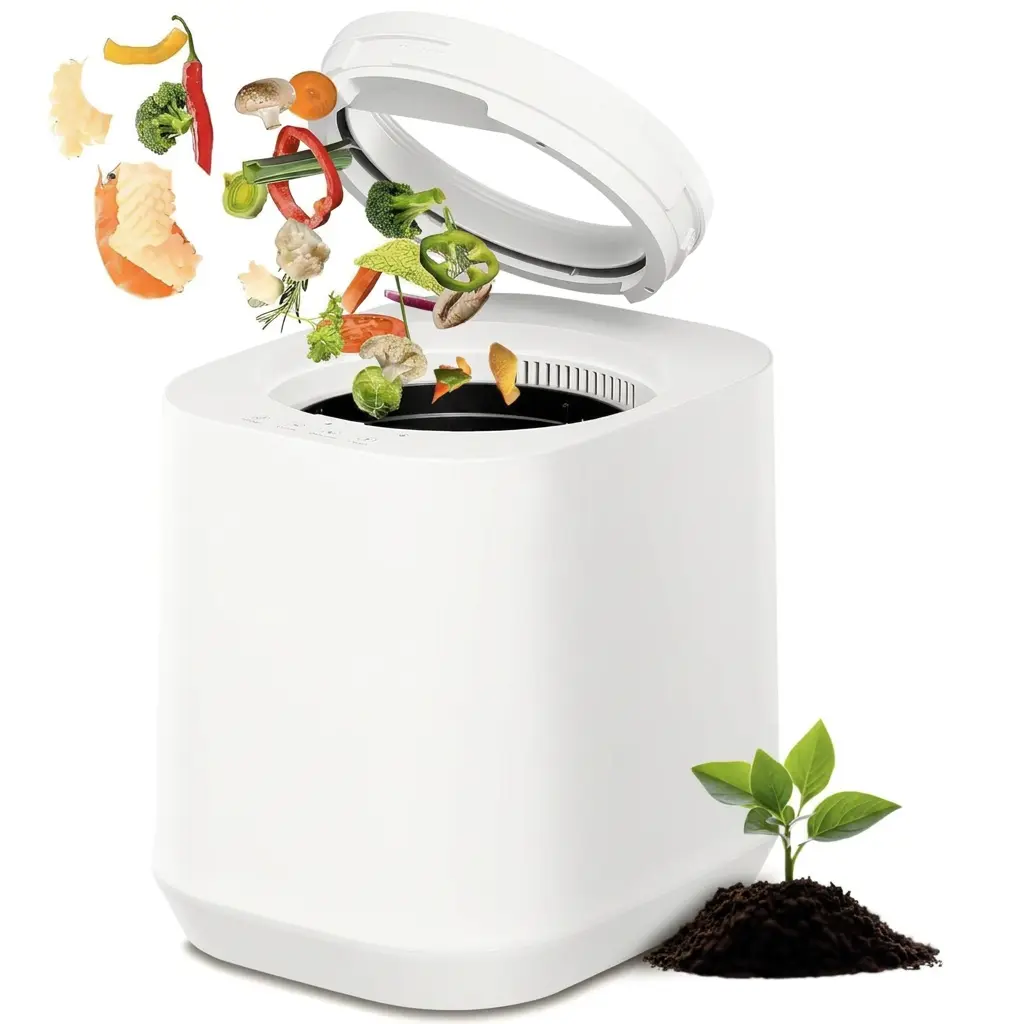 4L Electric Composter for Kitchen, Smart Countertop Compost Bin Odorless | Low Noise | Auto Clean | Turn Food Waste into Fertilizer, Indoor Food Waste Compost Machine, White