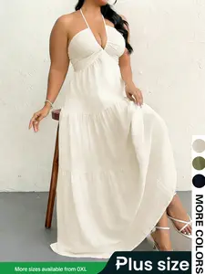 Plus Size Women's Plain Dress, Summer Clothes Women, Casual Basic Loose Fit Sleeveless Dress for Beach Holiday Vacation, Ladies Summer Clothes, Women's Clothing, Womenswear, Dresses for Party, Minimalist A Line Dress