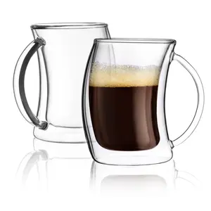 JoyJolt Caleo Double Wall Insulated Glass Mug Set, Lead Free Borosilicate Glass, 10 oz Capacity, Dishwasher Safe