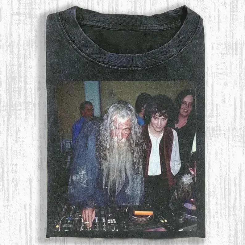 Gandalff DJ & F Funny T-Shirt, Meme Graphic Tee, Fantasy Rave Shirt, Hobbit Party DJ Tee, Unisex Nerd Humor Gift