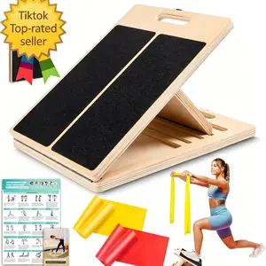 Homhut Wooden Calf Stretcher Slant Board Adjustable Incline Physical Therapy Equipment for Squats Pilates Ankle Heel Feet Leg Stretching Home Fitness