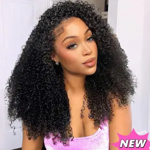 【Half Wig】Bling Hair Kinky Curly Half Wig Human Hair Seamless Kinky Curly 3 In 1 Half Wig Flip Over Beginner Friendly Glueless Wear and Go Drawstring Heandband Clip in Wig No Sew In Black Color 12-32 Inch