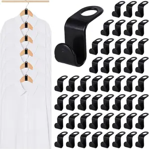 50 count Hanger Hooks, Clothes Connector Hooks Space Saving Cascading Hangers Black Closet Organizer Hanger Clips for Plastic Hangers