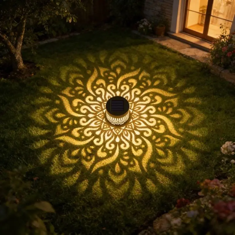 Solar Mandala Projector Light, Flower Wall Lamp, Decorative Atmosphere Lamp, Decorative Lights, Ip65, Ideal for Art Exhibitions, Space Decoration, Bedroom Nightlight, Party Atmosphere, Holiday Gift