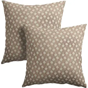 Vintage Print Floral Throw Pillow Set of 2 Tan Floral Block Print Pillowcase Soft Cotton Linen Square Neutral Pattern Cushion Covers for Home Sofa Patio Bedroom