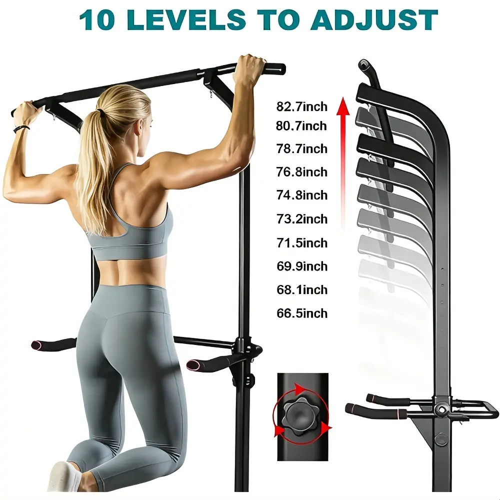 Adjustable Pull-Up Bar for Home Gym, 10 Multiple Levels, 66.5in-82.7in Height Range, Personalized Fit Fitness Equipment