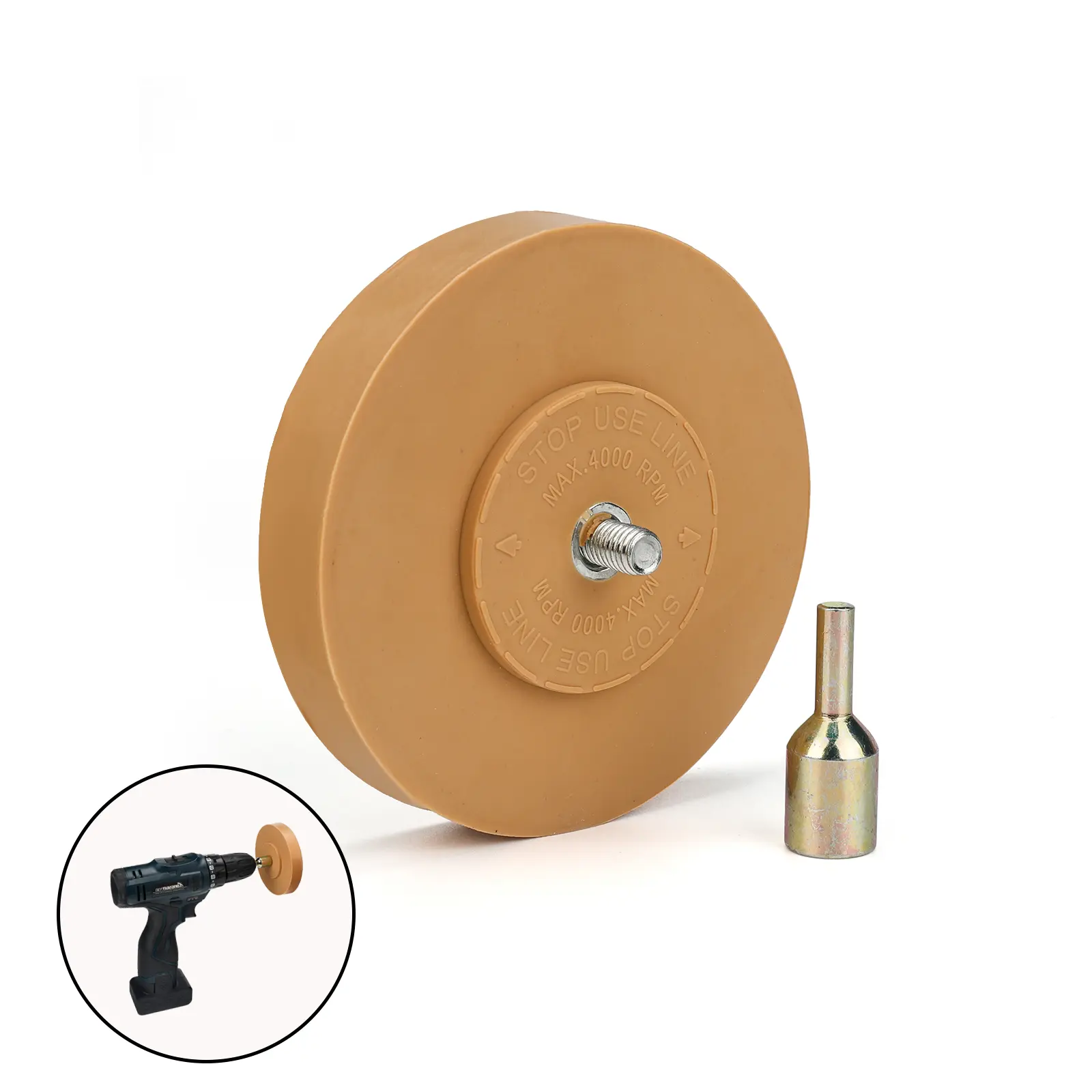 3mirrors 4-inches Soft Rubber Car Decal Remover Wheel, Drill Mount Accessory for Chrome/Metal Decals Removal, Glue & Adhesive Sticker Eraser