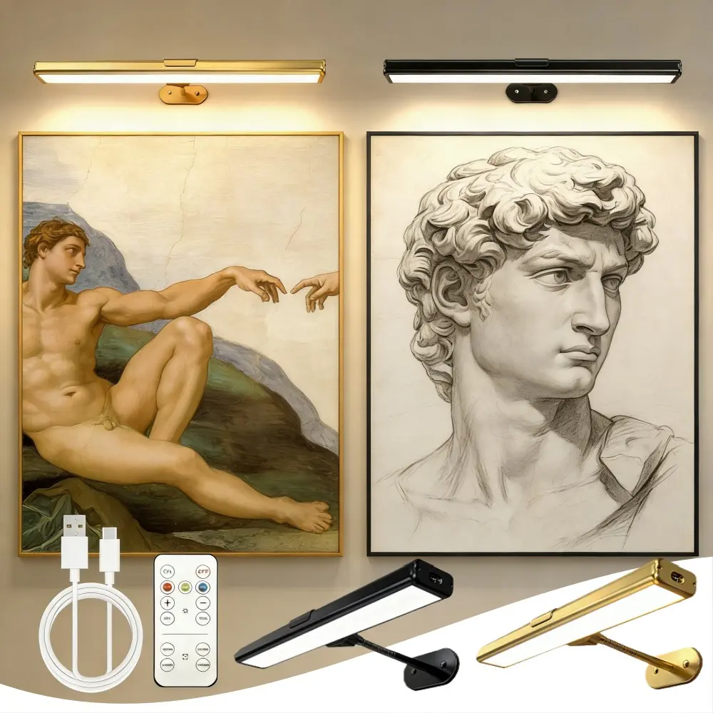 1Pc Golden Black, Art Piece Light, Photo Light, Remote Control Rechargeable, Three Color Adjustable, Touch Magnetic Installation, Wall Lamp, Home Decoration Lamp, Led Decoration Lamp, Adjustable Lights for office, home
