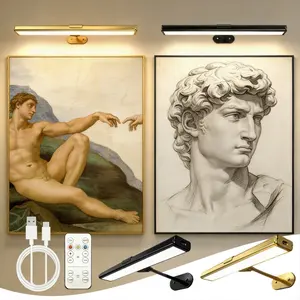 1Pc Golden Black, Art Piece Light, Photo Light, Mural Light, Remote Control Rechargeable, Three Color Adjustable - Touch Magnetic Installation - Wall Lamp for office, home, staircase, hallway, wall painting, or photo frame