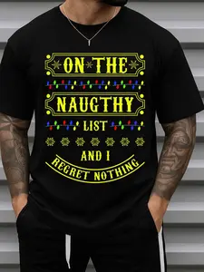 Men's Naughty List T-Shirt - Christmas Graphic Tee with Short Sleeve Casual Top| Durable Activewear for Gym, Streetwear & Holiday Parties| Machine Washable Round Neck Shirt (Regular Fit)