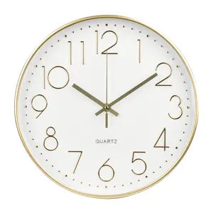 Wall Clock Non-Ticking Silent Modern Simple Style Round Decor Clock Gold Stereoscopic Dial Quartz Wall Clocks for Home/Office/School/Living Room/Bedroom/Kitchen