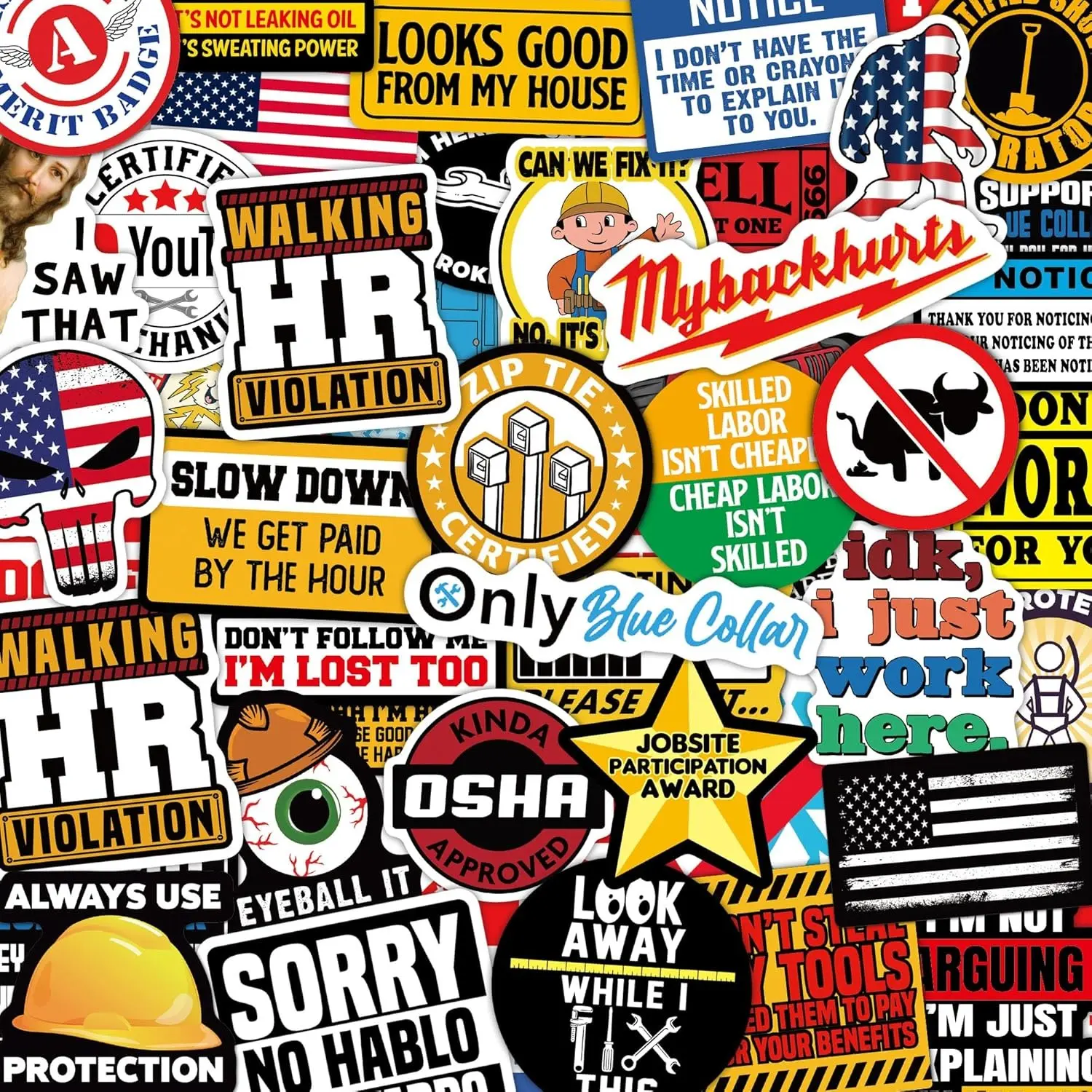 173Pcs Funny Hard Hat Stickers for Men Adults, Waterproof Blue Collar Dirty Joke Decals for Helmet, Tool Box, Water Bottle, Laptop, Car & Construction Work