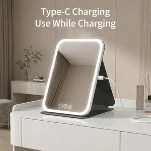 Portable Foldable LED Makeup Mirror, Rechargeable Lighted Touch-up Vanity Mirror, Adjustable Lighted Mirror, Mirror with Lights