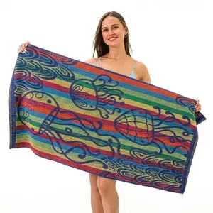 Oversized Beach Towel Tropical Octopus design 28x58 100% Cotton Large Soft Absorbent Quick Dry Pool Bath Towel
