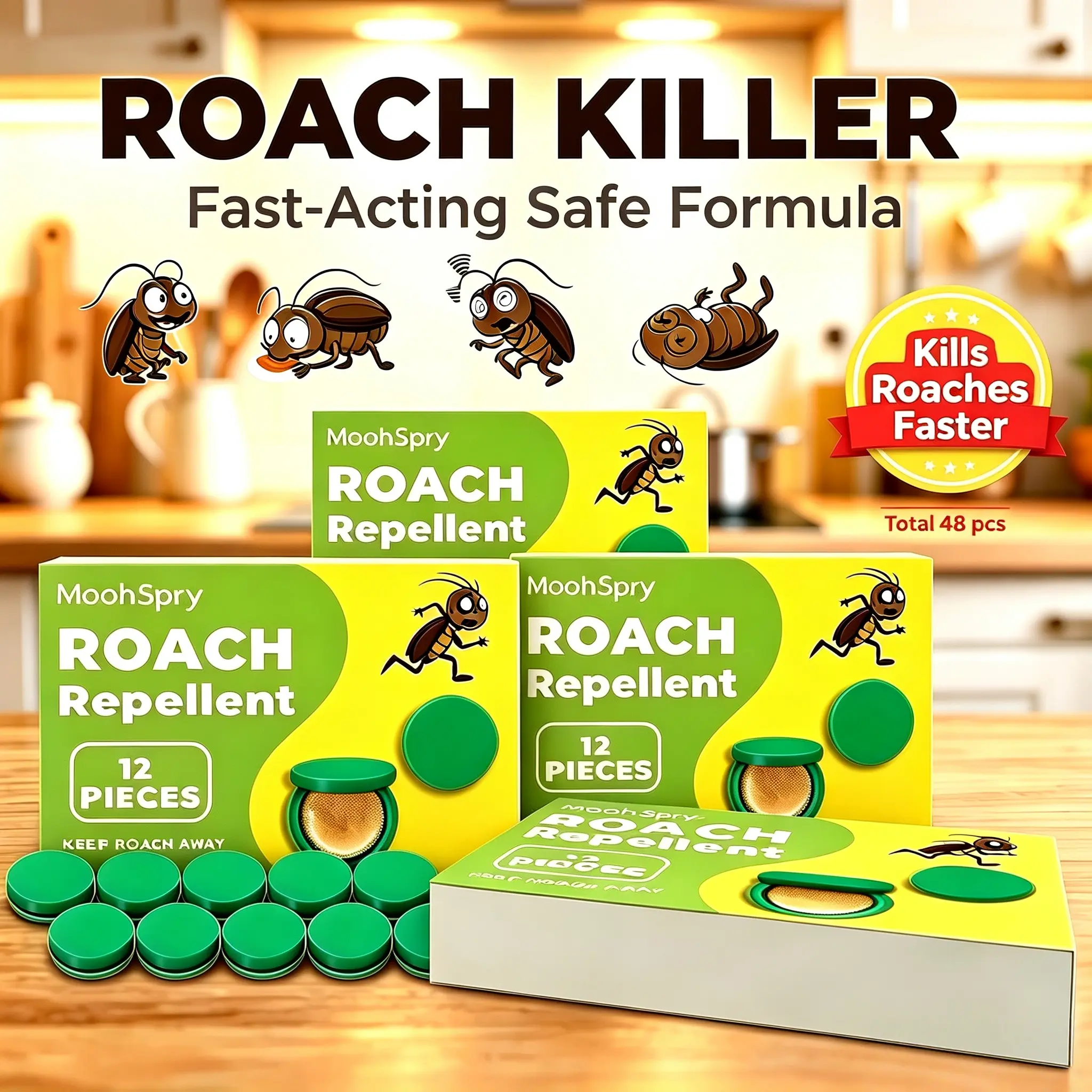 Roach Killer, Indoor & Outdoor Roach Bait Gel and Trap, 48 Pieces, Home Pest Control, Advion Cockroach, Dragonfly Bug Repellent, Bearspray moonspry indoor-outdoor use