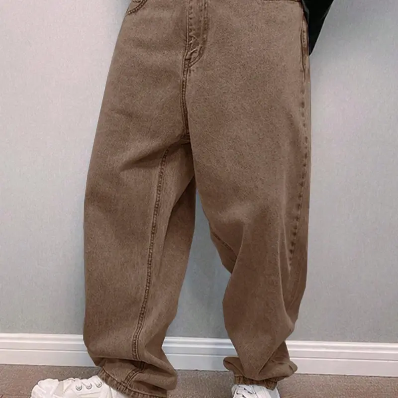 Men's Solid Color Non Distressed Jeans, Casual Fashion Denim Loose Relax Fit Baggy Casual Comfy Denim Trousers for All Seasons, Men's Bottoms for Daily Wear