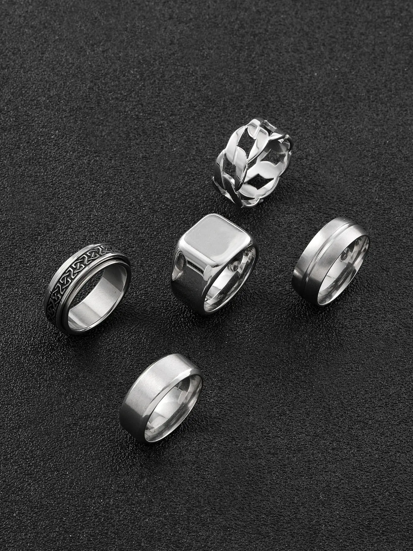 Men's Stainless Steel Rings Set, Spinner Fidget Rings, Rotating Openwork Ring, Simple Hollow Design, Rotatable Stress Relief, Punk Hip-Hop Style, Casual Daily Wear, Perfect Gift, Unique Rings, Stress Relief Jewelry, Metal Rings