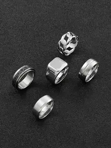 Men's Stainless Steel Rings Set, Spinner Rings, Rotating Openwork Ring, Simple Hollow Design, Rotatable Stress Relief, Punk Hip-Hop Style, Casual Daily Wear, Perfect Gift