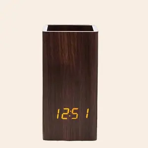 Modern Wooden Desk Organizer & LED Digital Time Display