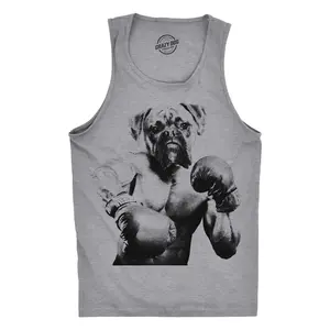 Mens Boxer Boxing Fitness Tank Top Funny Workout Puppy Dog Tee for Guys Funny Workout Shirt for Men with Plus Sizes Dog Tank Top for Men Funny Fitness Sleeveless Tee Novelty Tank Tops for Guys Light Grey