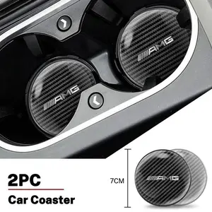 Carbon fiber car cup anti-slip mat  For Mercedes benz AMG W204 W203 W212 W211 W124 W210 GLC GLE E CLA GLA W205 W211 W213 Car Accessories
