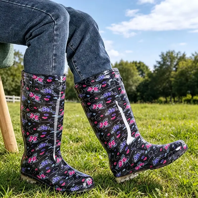 Women's fashionable waterproof shoes, portable non-slip mid-top rain boots, PVC upper and sole, suitable for hiking, outdoor work, camping, gardening and water activities, gift-giving, all seasons, durable sole, perfect for rainy days.