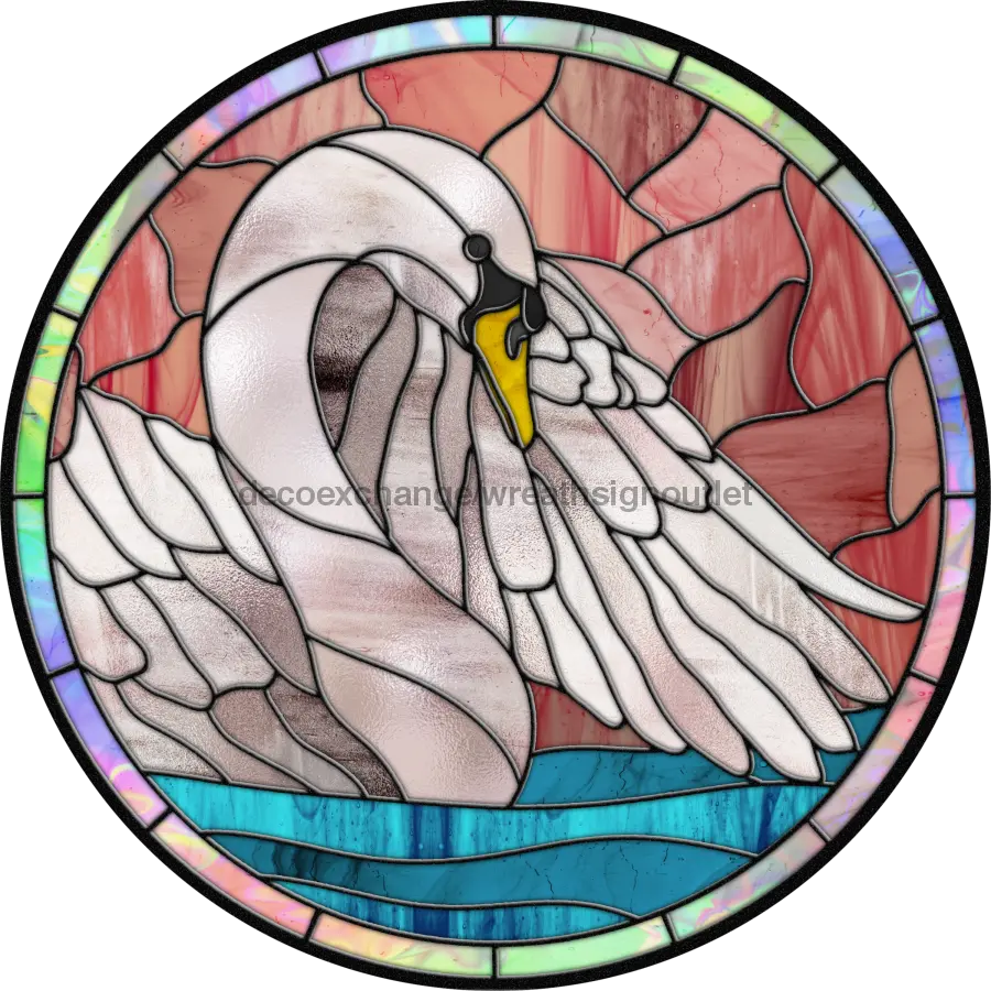 Stained Glass Sign, Swan Sign, DECOE-4039-DH, 18 Wood Round