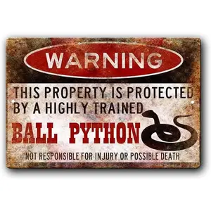 Ball Python Sign,Funny Metal Signs,Ball Python Accessories,Snake Warning Sign Aluminum Metal Sign 8 X 12 Inches