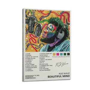 Beautiful Mind Rod Wave Album Poster for Bedroom Aesthetic Canvas Wall Art Living Room Posters Painting Picture Print Modern Family Decor Artist Bathroom Poster