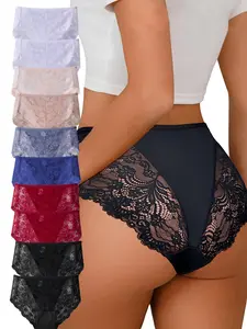 DORSU Women's High Waisted Lace Cheeky Underwear Panty Bikini Panties Pack - 10 Pcs Sexy Underwear for Everyday Love Style Lingerie Womenswear