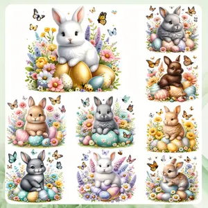9Pcs Easter Egg Heat Transfer Stickers Paper DIY T Shirt Jeans Bags Fashion Casual Style Vivid Art Durable Cute Stickers