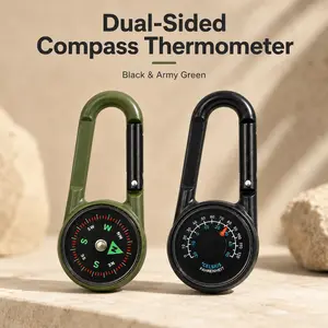 Dual-Sided Carabiner Compass Thermometer, 2-in-1 Metal Clip-On Outdoor Compass with Temperature Gauge, Portable Hiking Camping Backpacking Travel Gear Accessory