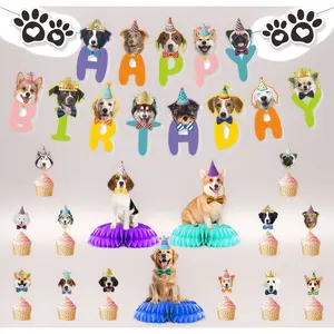 Happy Birthday Dog Party Supplies, Dog Birthday Banner Decorations with Hanging Cutouts for Party
