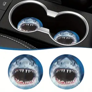 2-Piece Great White Shark EVA Car Coasters - Anti-Slip, Heat-Resistant for Cars, Bars, Cafes & Office Tables